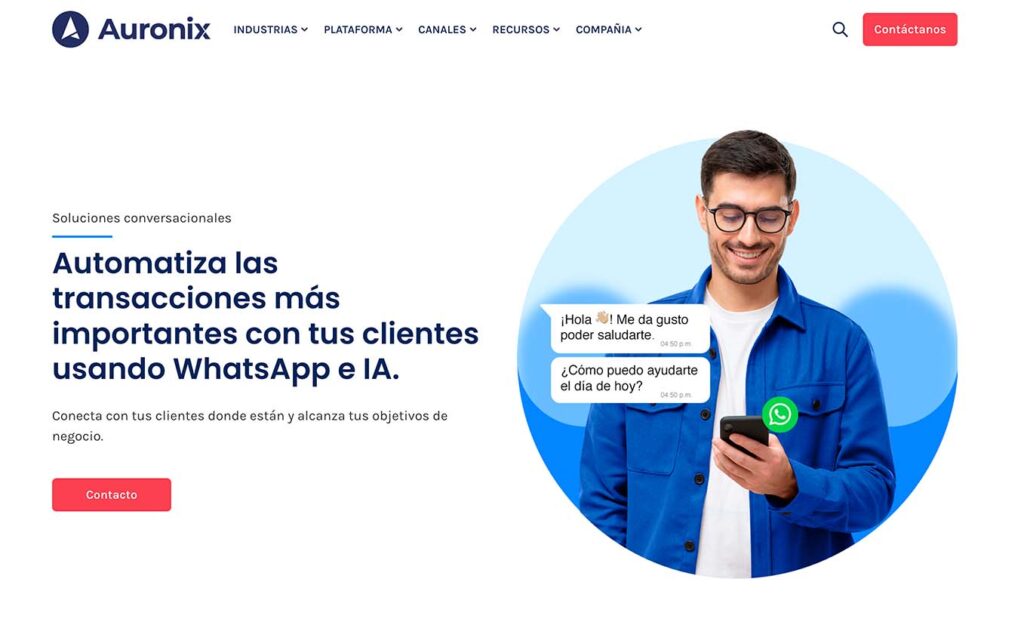 Captura de pantalla de la página web de Auronix