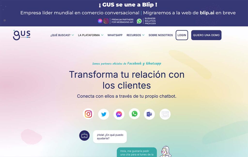 Captura de pantalla de la página web de GusChat