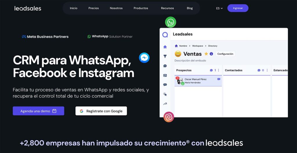 Captura de pantalla de la página web de Leadsales