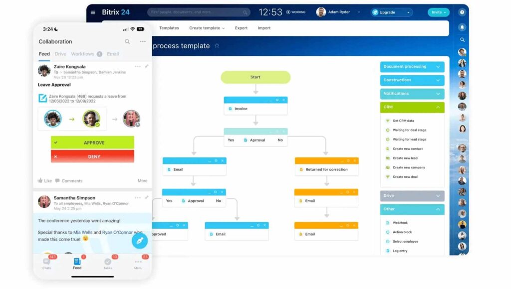 captura de pantalla de la automatización de flujo de trabajo en bitrix24