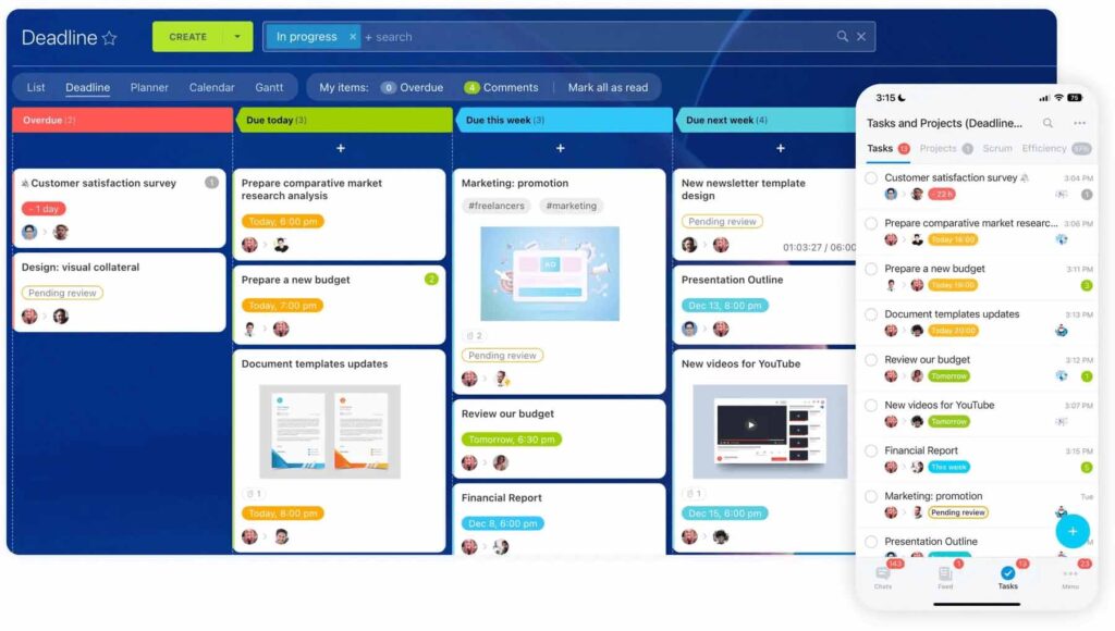 captura de pantalla de la gestión de proyectos en bitrix24