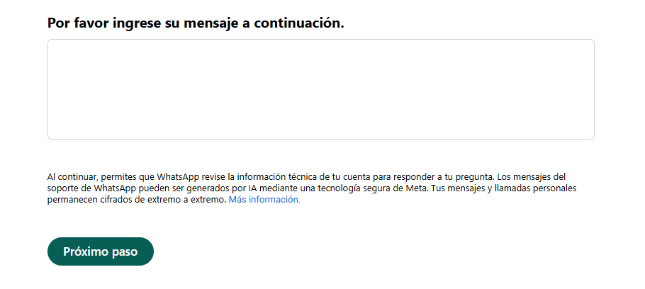 Pantalla de página de contacto de WhatsApp