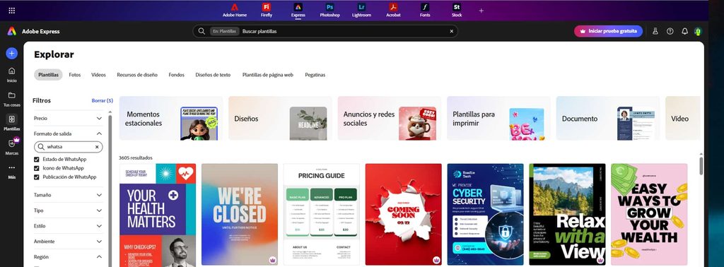 Plantillas para publicaciones y Estados de WhatsApp en Adobe Express