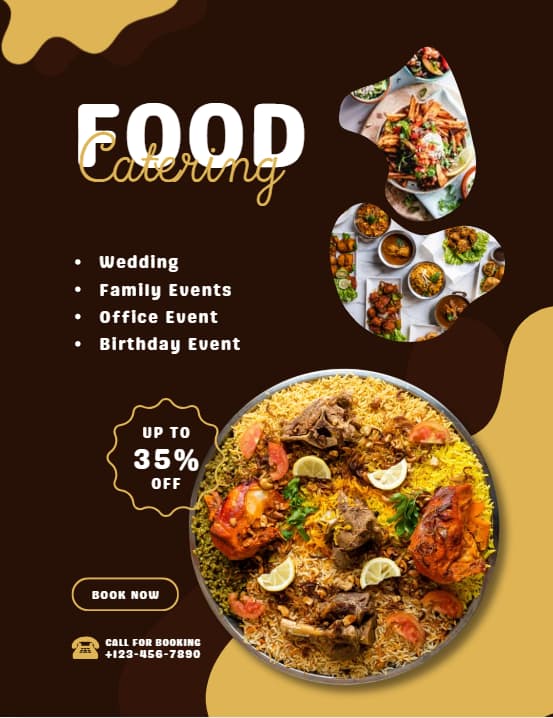 Ejemplo de flyer promocional de servicio de catering