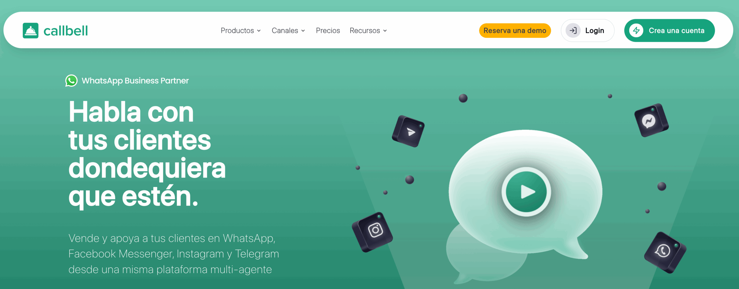 Captura de pantalla de la página web de Callbell