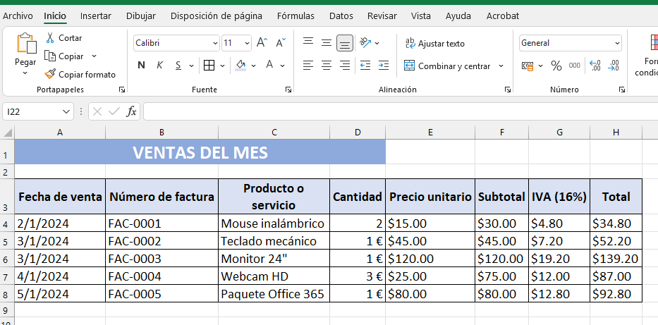 Ejemplo de plantilla de control de ventas en Excel