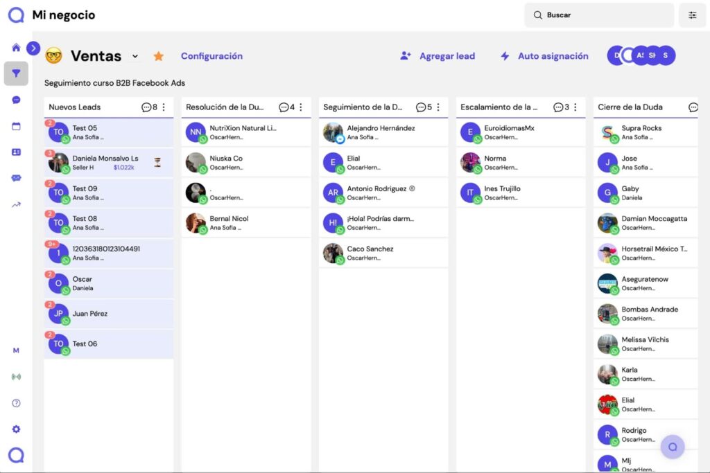 Pantalla de interfaz de Leadsales