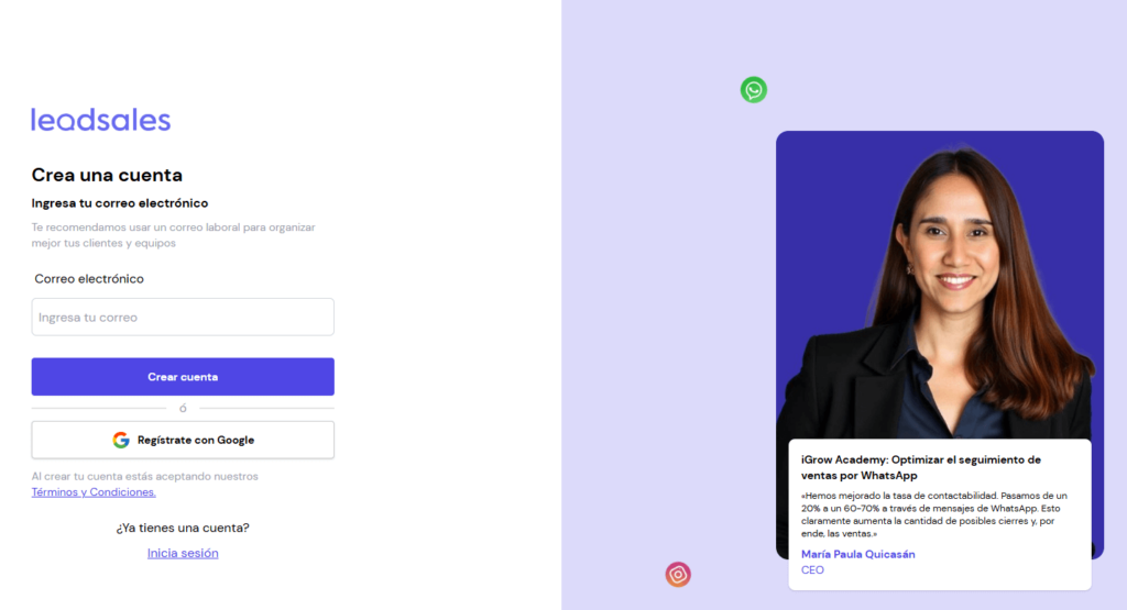 Ingreso a cuenta de Leadsales