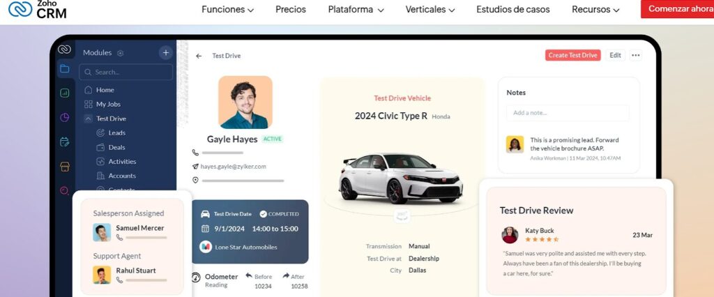 Pantalla de Zoho CRM
