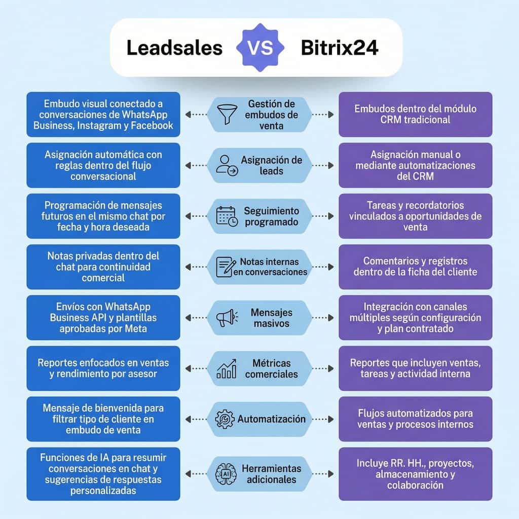 Comparativa de funciones: Leadsales vs. Bitrix24