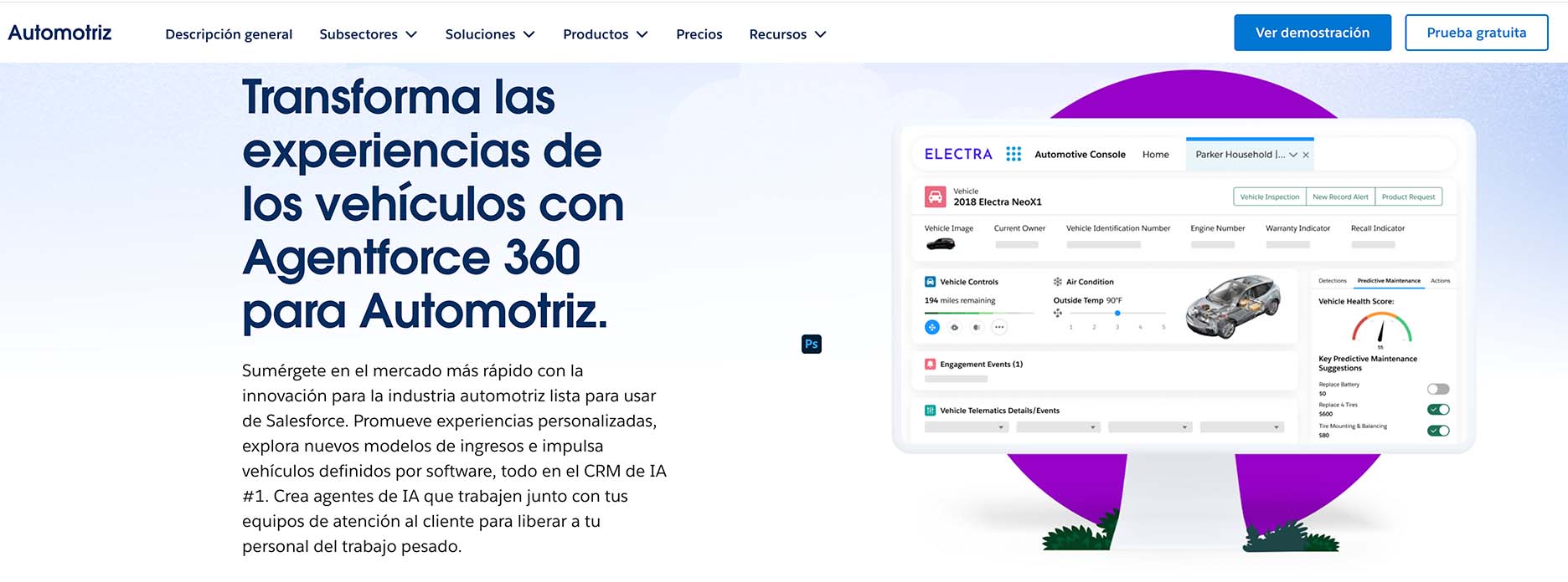 Captura de pantalla del sitio web de Salesforce Automotriz