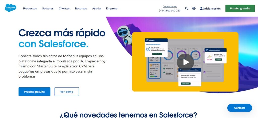 Pantalla de inicio de Salesforce