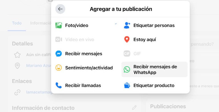 Pantalla para seleccionar opción para agregar