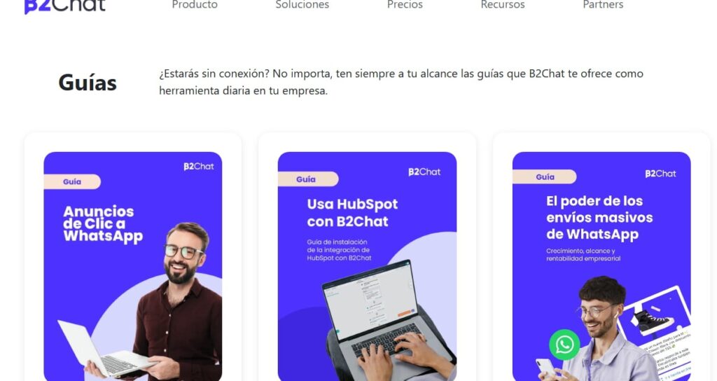 Pantalla recursos y guías de B2Chat