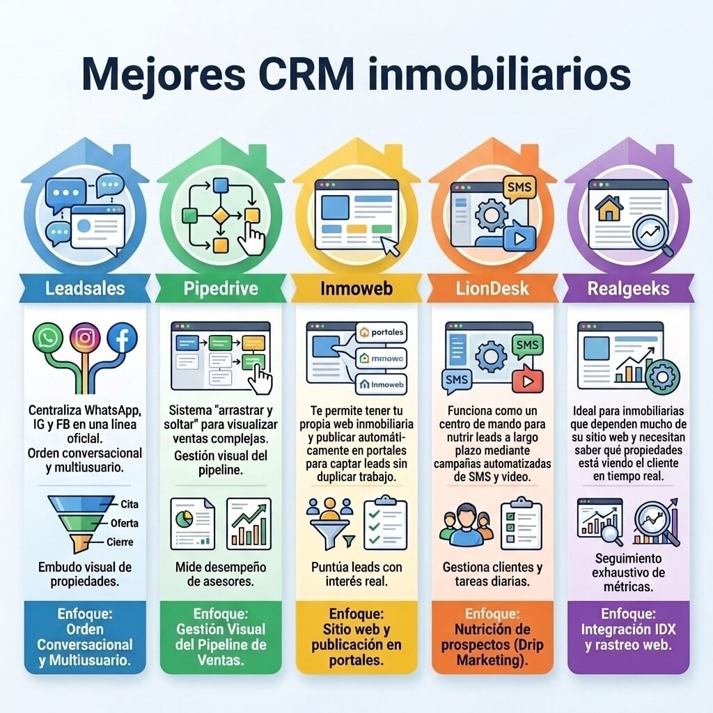 infografía que muestra los 5 mejores crm inmobiliarios