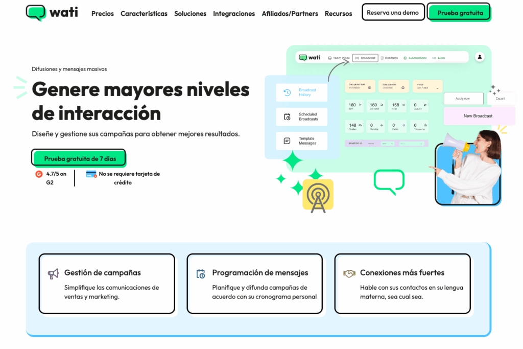 Captura de pantalla de la página web de Wati