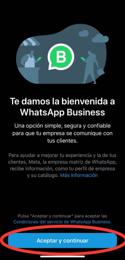 Pantalla de Bienvenida de WhatsApp Business