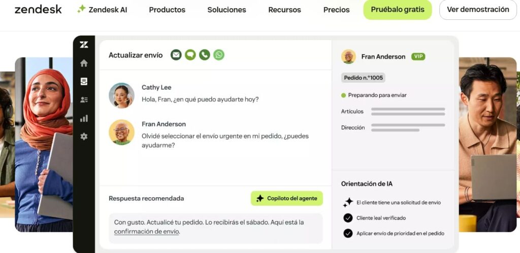 Pantalla de inicio de Zendesk