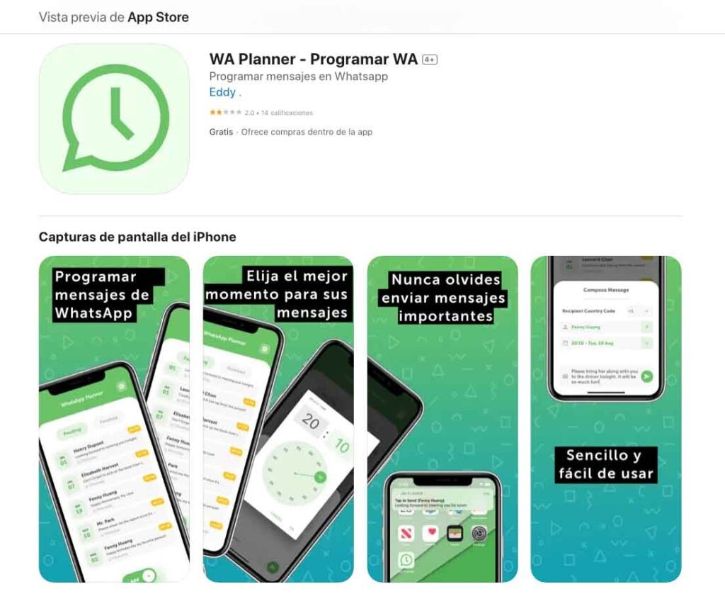 Captura de pantalla de la página de descarga de Wa Planner en App Store