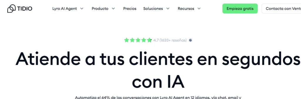 Página de inicio de Tidio