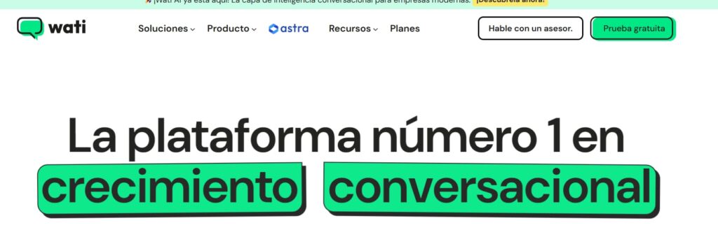 Página de inicio de WATI, plataforma de automatización y atención al cliente por WhatsApp