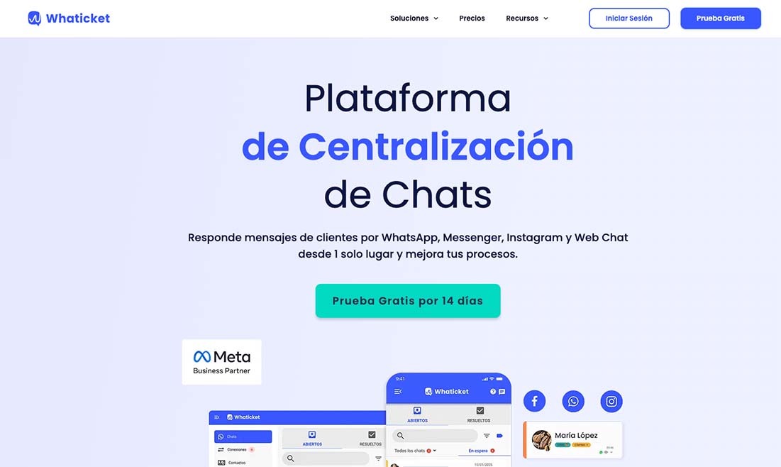 Captura de pantalla de la página web de Whaticket