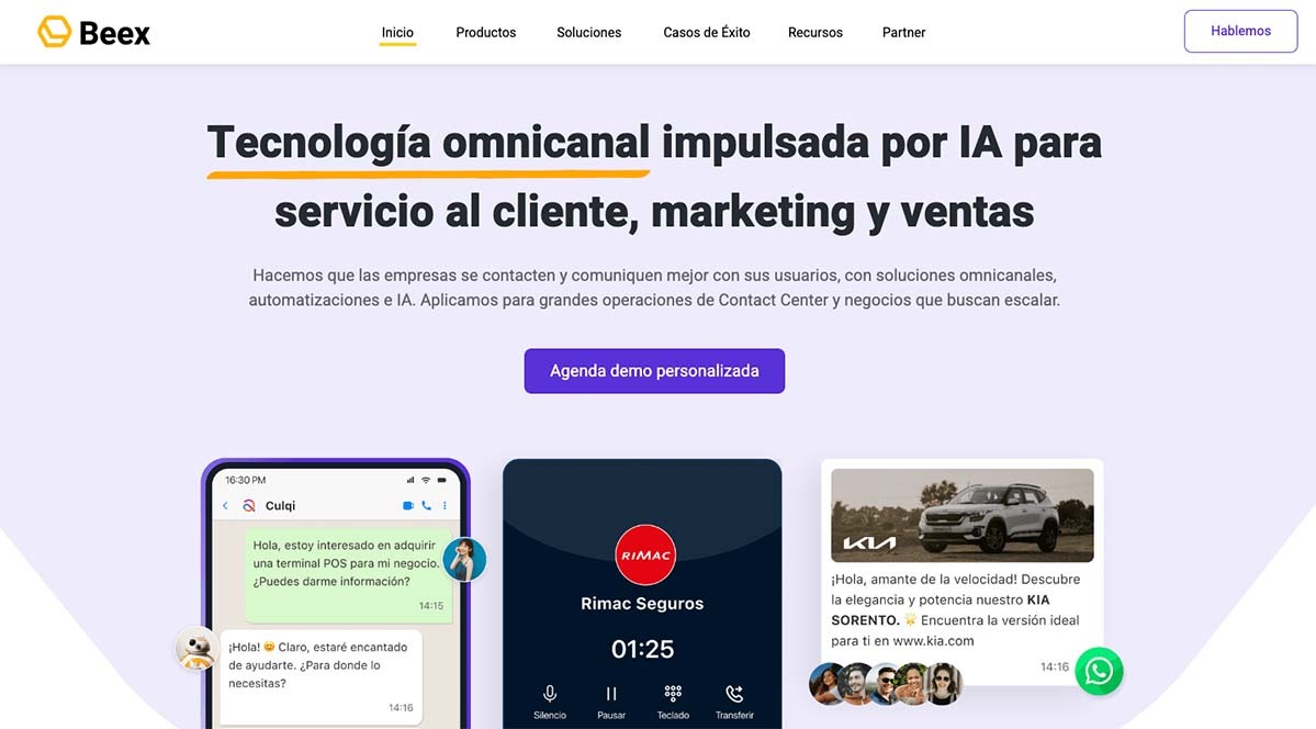 Captura de pantalla de la página web de Beex