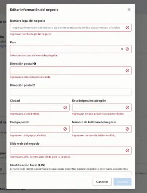 Formulario de información del portafolio comercial