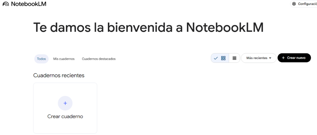 Pantalla de NotebookLM