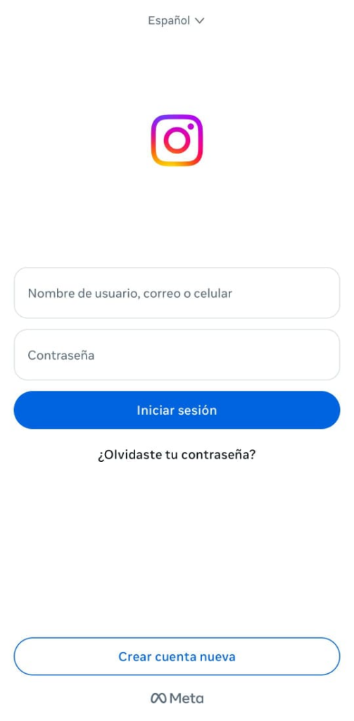 Pantalla de Instagram para ingresar