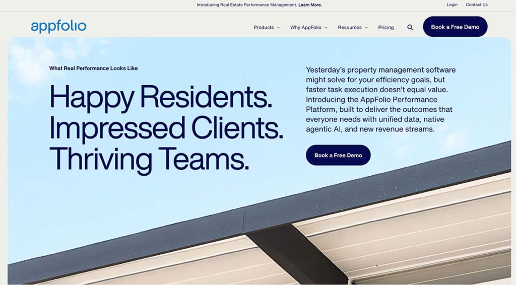 Captura de pantalla de la página web de Appfolio