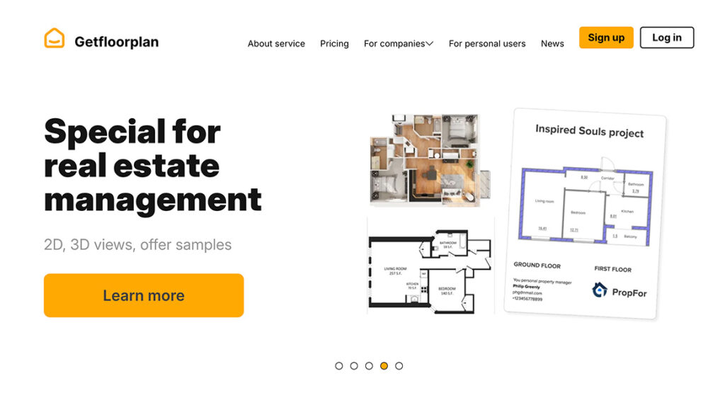 Captura de pantalla de la página web de Getfloorplan