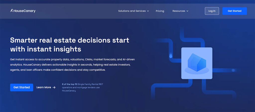 Captura de pantalla de la página web de HouseCanary