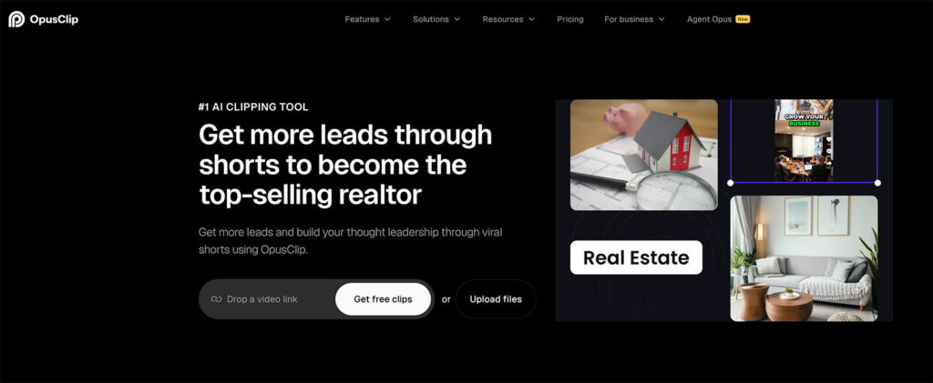 Captura de pantalla de la página web de OpusClip