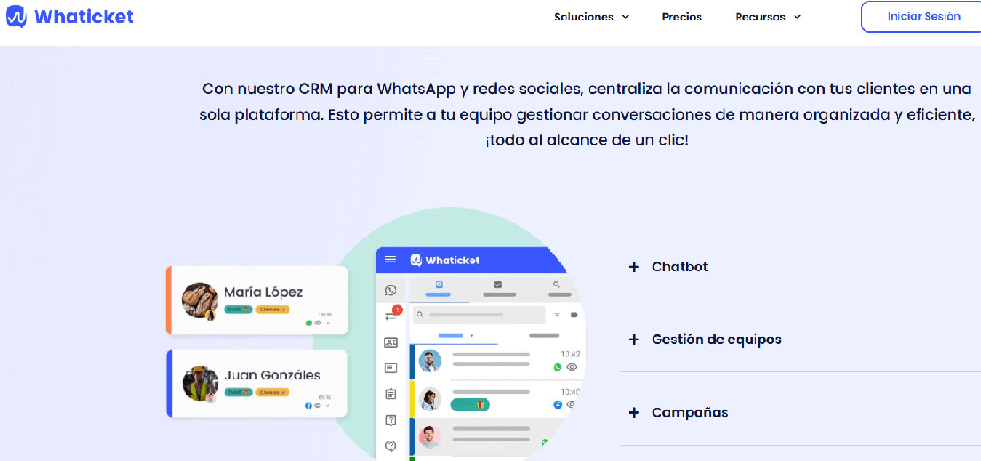 Captura de pantalla de la página web de Whaticket