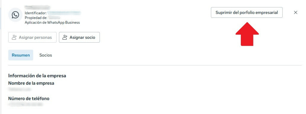 Eliminar número de WhatsApp en Meta Business Suite