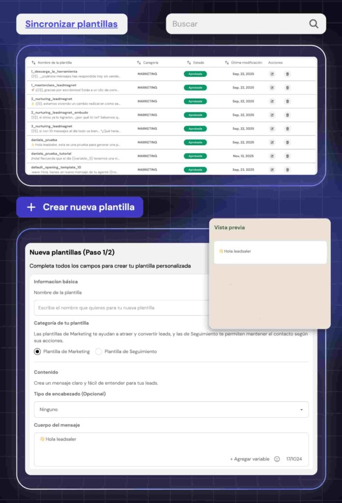Plantillas de mensaje para WhatsApp API en Leadsales