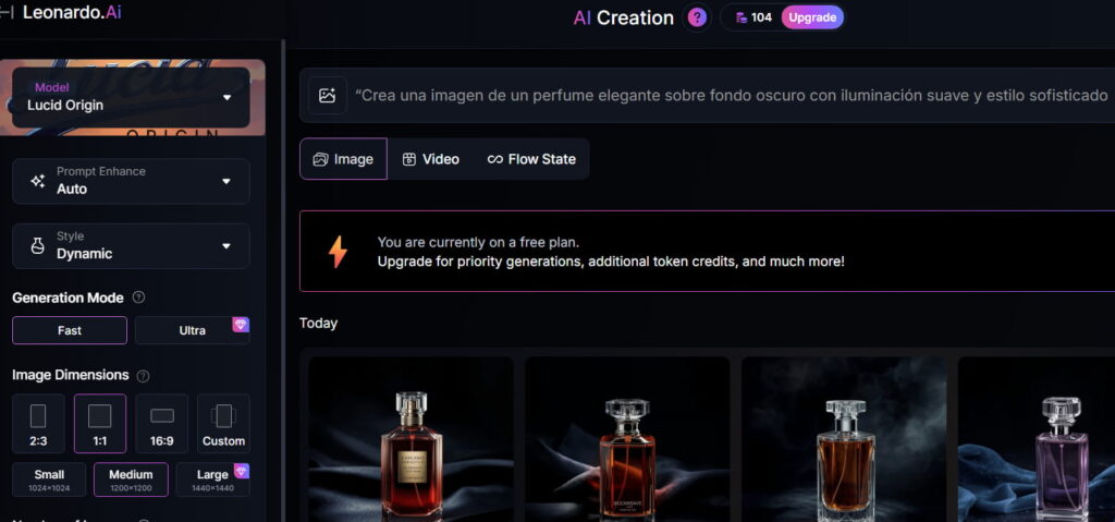 Imagen de un perfume creada por Leonardo AI