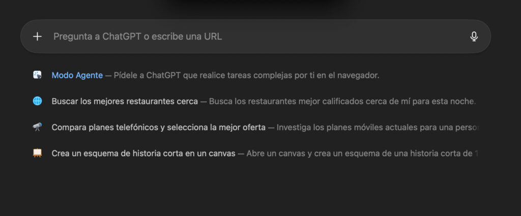 Captura de pantalla que muestra el paso 4 para usar Atlas GPT: hacer una búsqueda