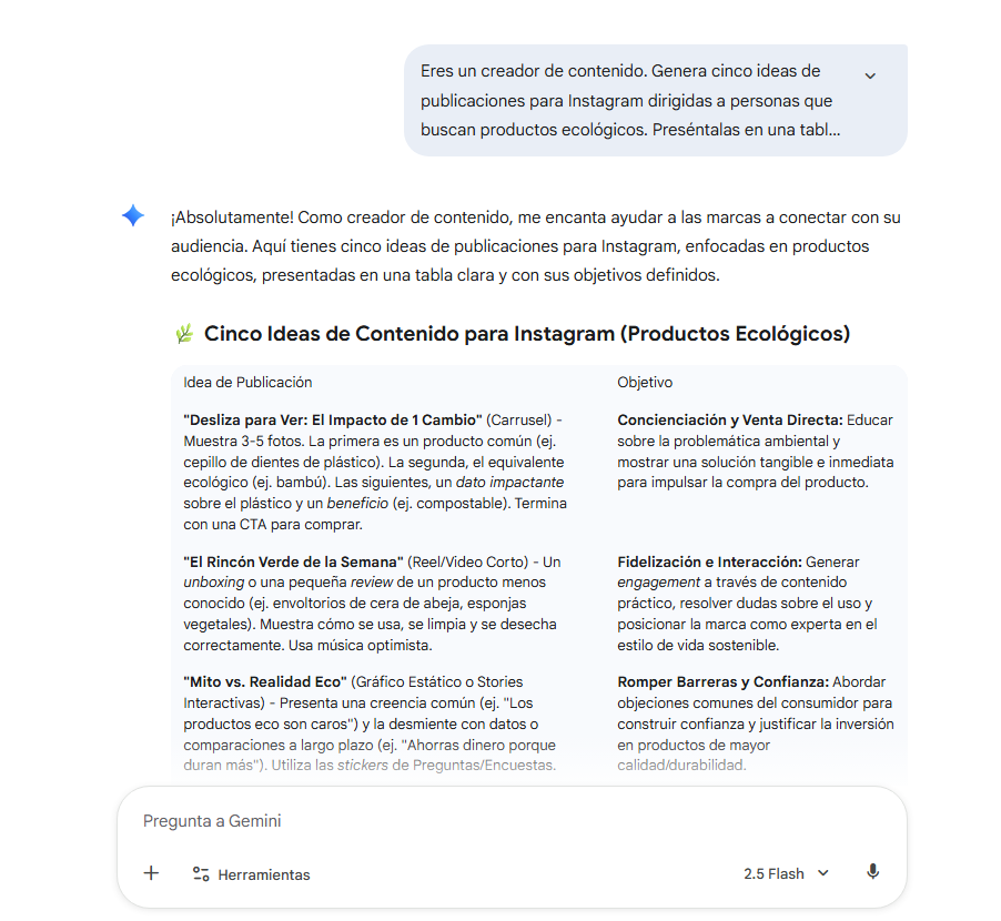 Ejemplo de prompt en Gemini para usar en marketing
