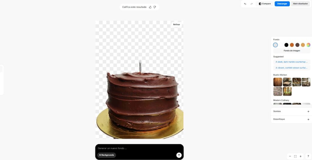 Pantalla de edición de fotografía de producto en Pixelcut