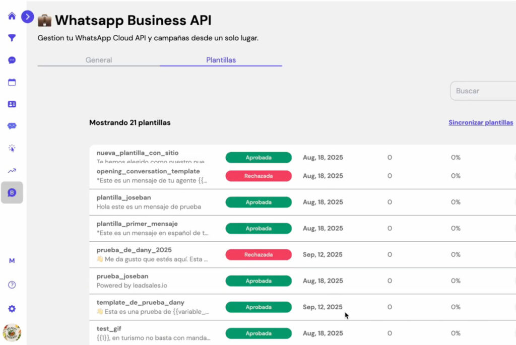 Captura de pantalla del paso 6 para crear plantillas de mensajes interactivos en Leadsales