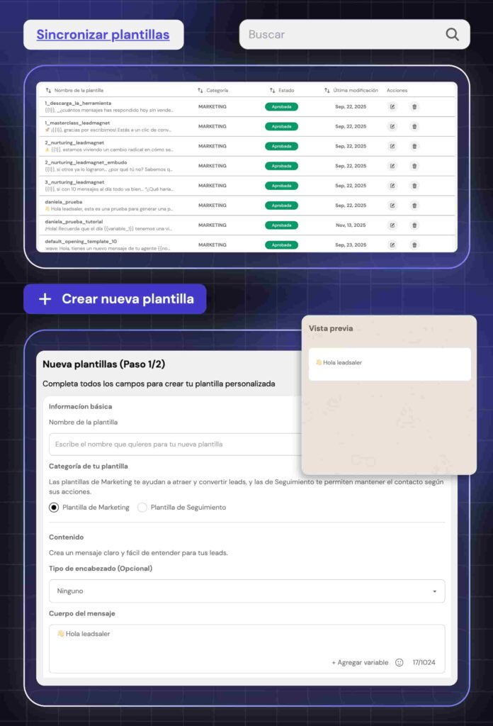 Plantillas de mensajes en Leadsales