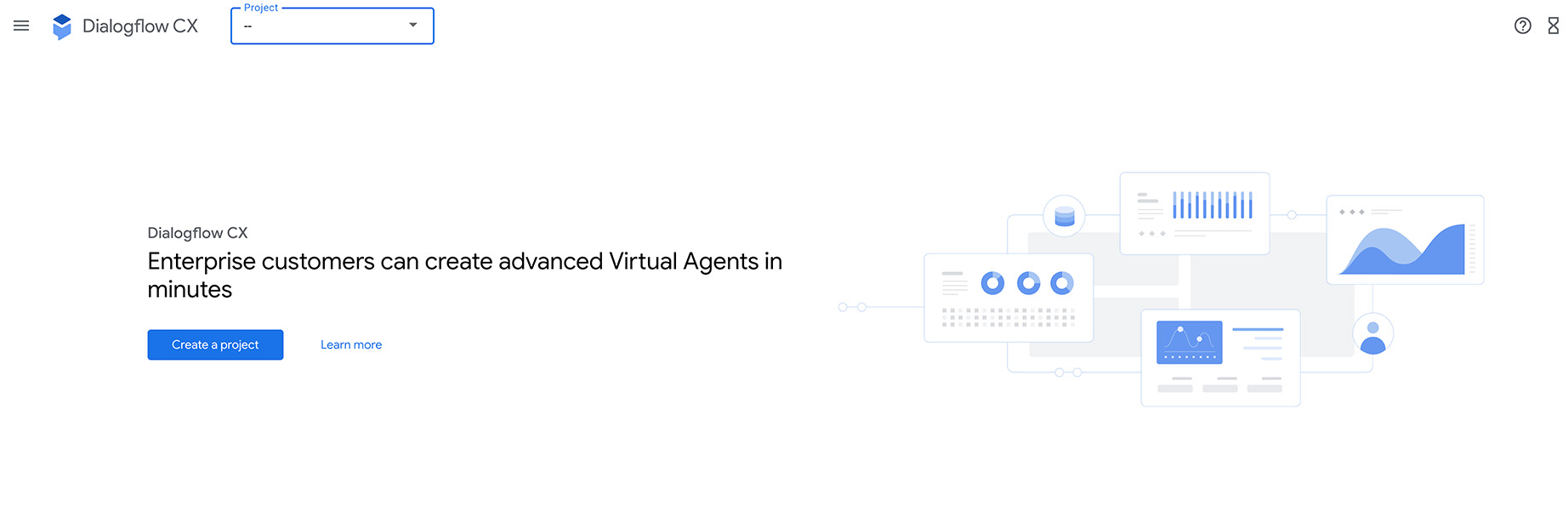 Captura de pantalla del home de la página web de Dialogflow CX Google  Cloud