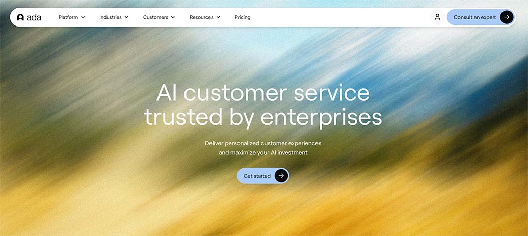 Captura de pantalla del home de la página web de Ada 