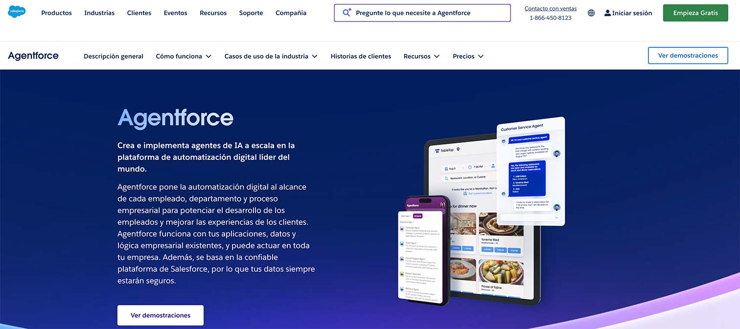 Captura de pantalla del home de la página web de Salesforce Agentforce