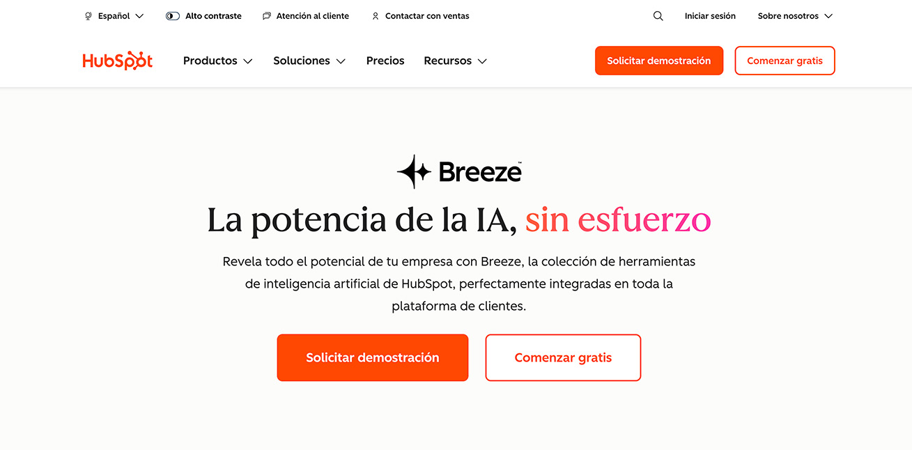 Captura de pantalla del home de la página web de Hubspot Service Hub