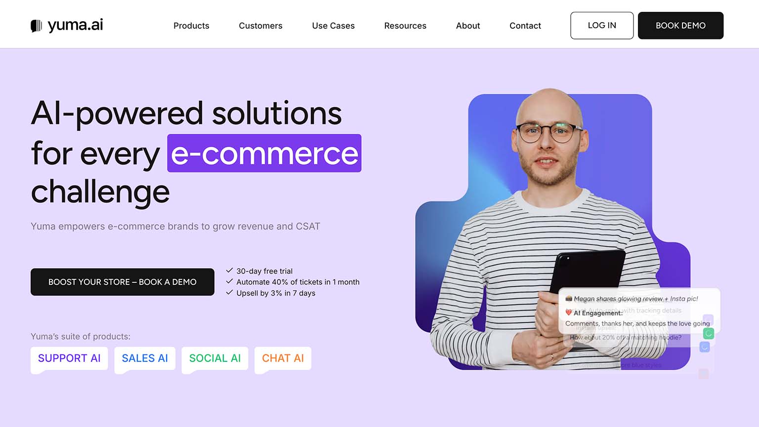 Captura de pantalla del home de la página web de Yuma AI