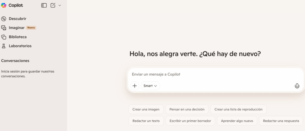 Pantalla de Microsoft Copilot