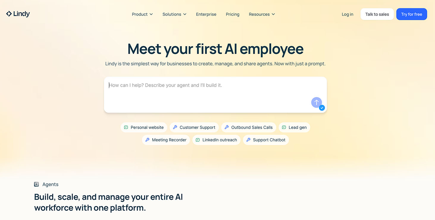 Captura de pantalla de la sección de inicio en la página web de Lindy